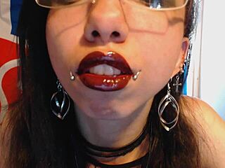 Goth Teen Applies Red Lipstick Teasing Huge Puffy Nipples