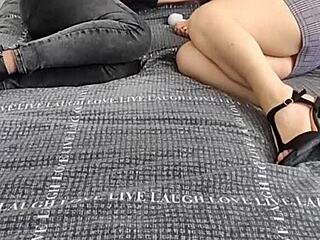 mature seduces transsexual in stockings tease