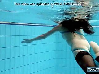 hot 18yo hungarian teen petra fucks shaved pussy underwater poolside