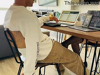 Cute goth gf deepthroats my huge cock sloppy while i work