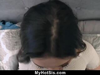 stepsis bends over juicy pussy for taboo cock ride pov