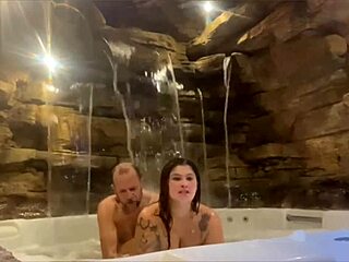 hotwife rides husband's cock hard in motel honeymoon pool!