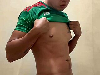 mexican futbolista jerks off wildly in gym bathrooms!