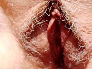 aunt spreads hairy gaping pussy lips so wide up close