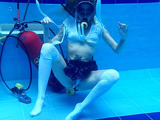 Sexy Ashlee Rose Dives Into Pool Scuba Action With Natural Tits Tease