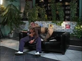 Ready for blonde heels in double penetration and rough group riding?