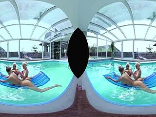 czech big tits blonde foursome licks asses and pussies by the pool pov