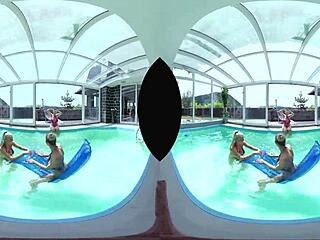 czech big tits blonde foursome licks asses and pussies by the pool pov