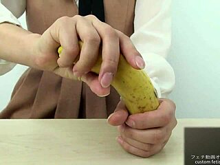 check out this japanese girl crushing banana handjob style super fetish fun