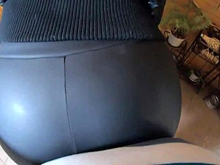 Milfycalla drowns her black leather leggings and down jacket in hot cum loads preview