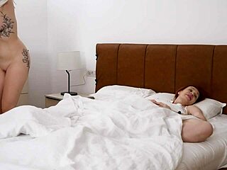 stepmom and stepsis share stepson's huge cock in hotel threesome fuck