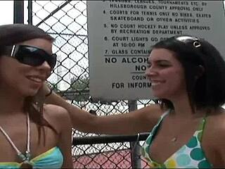 two college hotties flash shaved pussies in tampa public spots
