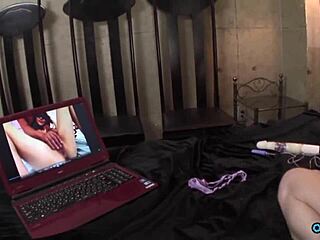 slut sucks cock then massive dildo makes her squirt wild!