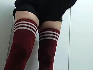 cheeky girl next door tries slutty tops topless in thigh highs no panties 😏