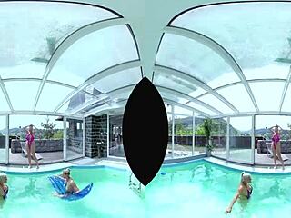 czech big tits blonde foursome licks asses and pussies by the pool pov