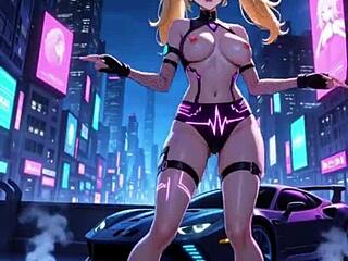 Princess Peach's cyberpunk outfit hides what in this sexy 3D hentai dance?