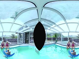 czech big tits blonde foursome licks asses and pussies by the pool pov