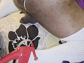 abw ebony wife fucks hubby ass with huge dildo humiliating him pov