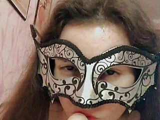 hey this russian brunette in stockings is sucking that thick dildo dirty talking while fingering her pussy close-up and anal play too