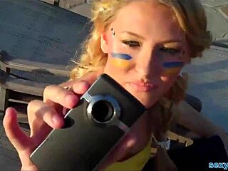 blonde playboy babe sucks cock then fucks poolside outdoors