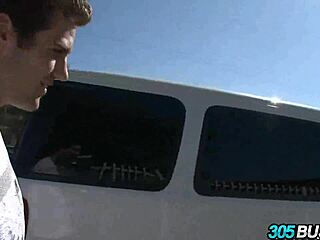 French babe Julie J trades bus blowjobs for cash publicly