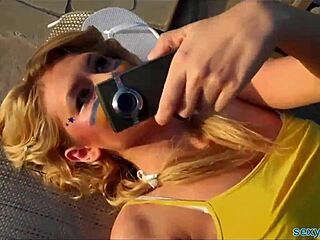 blonde playboy babe sucks cock then fucks poolside outdoors