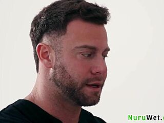 Brunette Masseuse Payton Preslee's Huge Boobs in Nuru Massage.