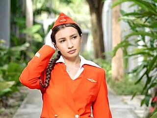 Russian Airlines Stewardess Bent Over for Pilot's Monster Cock in Hard Doggystyle Creampie