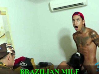 Safada madrasta seduces corno and enteados for monster cock blowjob group fuck