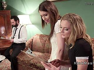 Bound Slave Chokes on Cock During Brutal Threesome Anal