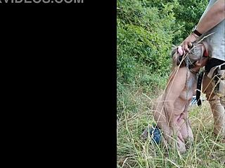 French slave trembles in humiliated uro fellation on highway shame