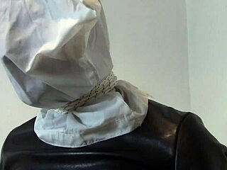 wife bound in leather gloves heels feels deep despair humiliating pee bondage