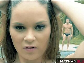 Hot brunette begs fit pool boy to fuck her wet pussy and ass rough in 4k