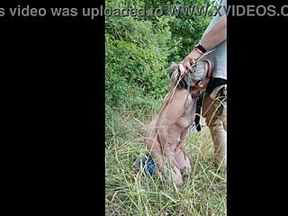 French slave trembles in humiliated uro fellation on highway shame