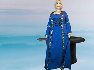 A dark magician granny in costume unleashes deepthroat magic on cock close-up.