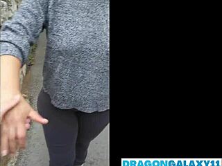 amateur brunette gives sloppy public outdoor blowjob pov