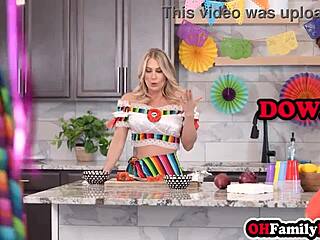 horny stepdaughter fucks stepdad while milf mother-in-law sucks his big cock