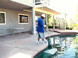 husband away, white cougar milf seduces black midget worker for fat bbc cheating fuck