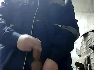 Gay Worker Jerks Monster Cock Outdoor Public Show