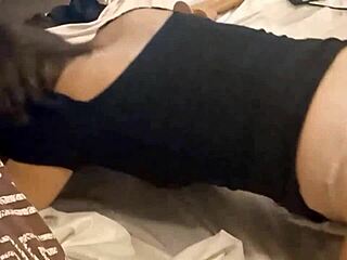 i spot french babe in black satin dress heels stockings for outdoor lingerie play