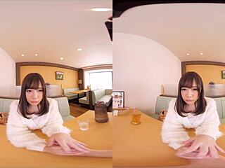 Girlfriend exposes tits in family restaurant VR creampie