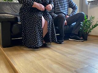 Visiting Chubby Mother In Law's Huge Natural Tits Handjob In Heels