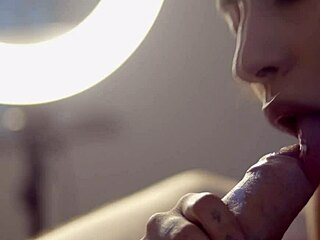 She teases his monster cock with pierced tongue before fucking dick deep in mouth