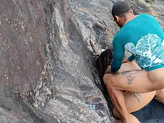 Married woman caught giving pussy and ass to two guys up in the mountains bisexual creampie fun