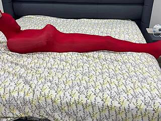 bound babe encased in tight pantyhose bondage cocoon stretching