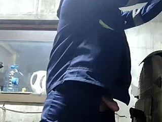 Gay Worker Jerks Monster Cock Outdoor Public Show
