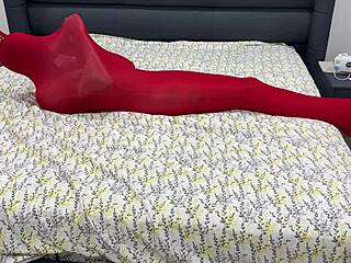 bound babe encased in tight pantyhose bondage cocoon stretching