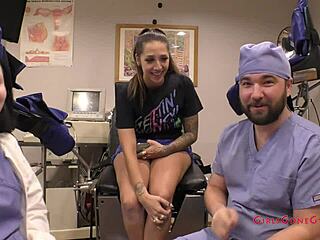 Stefania Mafras Tanned Nurse Latex Exam Spreads For Patient