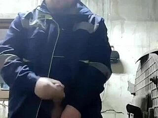 Gay Worker Jerks Monster Cock Outdoor Public Show