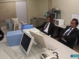 maid's heart races serving boss and friends bent over cowgirl facials